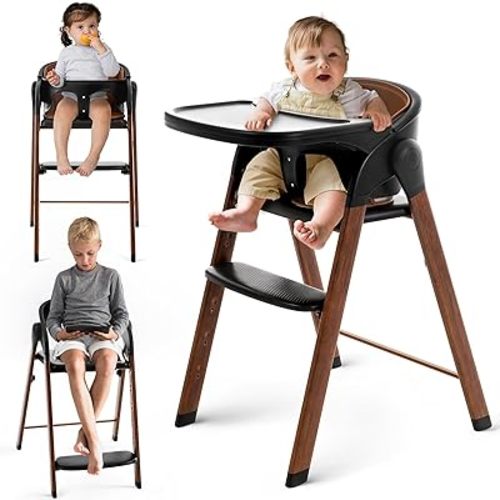 Baby High Chair Foldable, Adjustable High Chairs for Babies and Toddlers, Portable Highchair for Baby Chair with Removable Tray Dishwasher-Safe 6 Months up to 240 Lb. Black