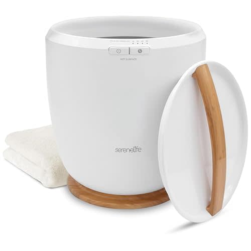 SereneLife Counter Towel Warmer Bucket - with Customized Fragrance for Spa and Bathroom, Luxury Towel Heater, Auto Shut Off, Fits 1 Large Towel, Blanket, Bathrobe, PJs (Natural)