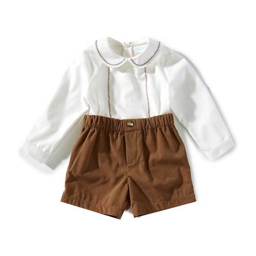 Edgehill Collection Baby Boys Long Sleeve Peter Pan Collar Shirt and Shorts Set