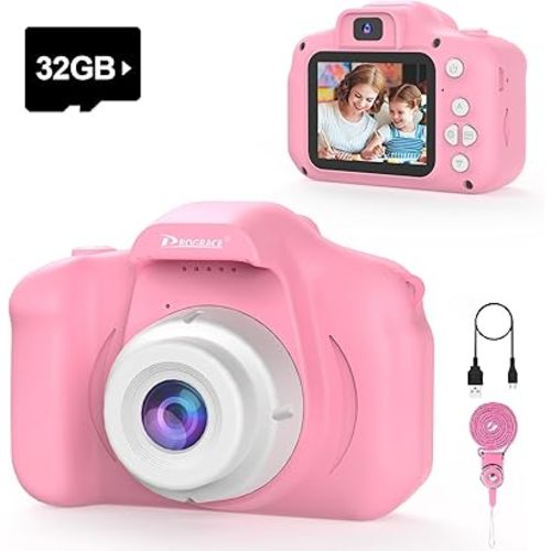 PROGRACE Digital Camera for Kids, 40MP FHD 1080P Toddler Camera with 4-16X Zoom and Anti-Shake, IPS HD Screen, Birthday Toys for Girls and Boys Ages 3-12 - Pink