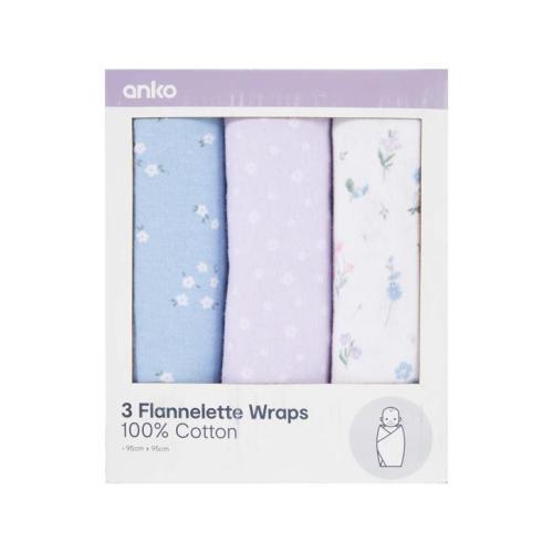 3 Pack Cotton Flannelette Wraps