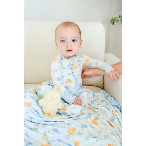Convertible Bamboo Zip Romper | Bubble Duckies Blue