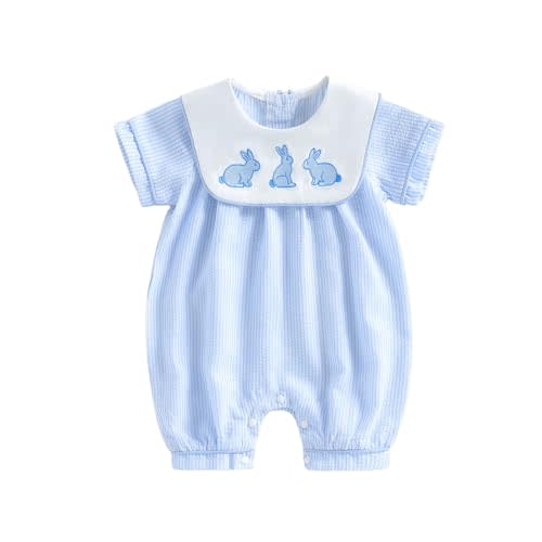 Rourufy Easter Baby Boy Outfit Striped Cross Romper Short Sleeve Onesie Infant Cute Jumpsuit Spring Summer Church Clothes