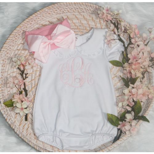 Baby Girl Coming Home Outfit, Embroidered Personalized Baby Girl Bubble, Light Pink Bow/headband, Monogrammed Romper, Pima Cotton - Etsy