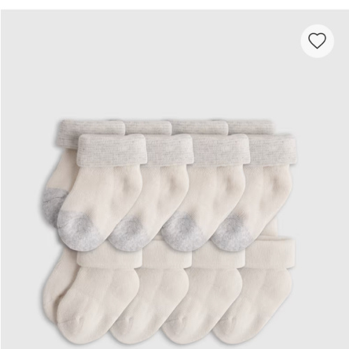 Organic Cotton Fold Over Socks 8-Pack - Baby in White/Grey