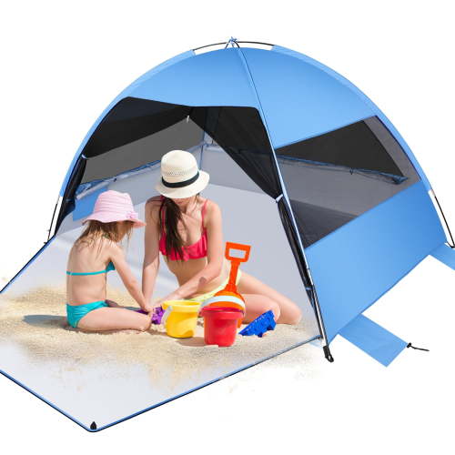 Kapeazo Beach Tent Sun Shelter For 2-3 Person, Lightweight And Easy Setup Beach Shade Tent With Extendable Floor And Ventilating Mesh Windows