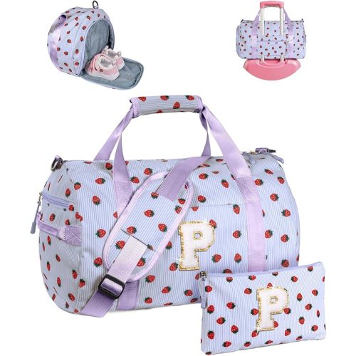 Gifts for Teenage Girl, Girls Gym Bag, Kids Personalized Overnight Duffle Bags with Shoe Compartment, Monogram Travel Tote with Makeup Bag, Trendy Stuff (Letter P)