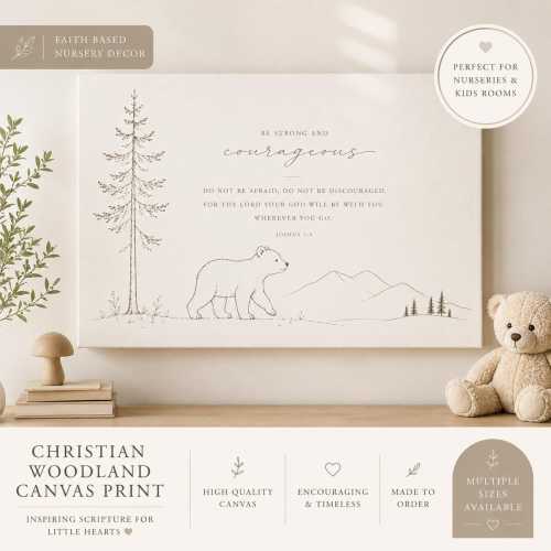 Be Strong and Courageous Bear Canvas | Christian Nursery Woodland Wall Art