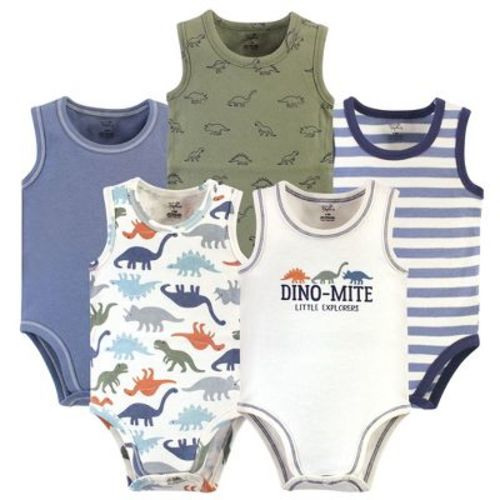 Touched by Nature Baby Boy Organic Cotton Bodysuits 5pk, Bold Dinosaurs, 6-9 Months