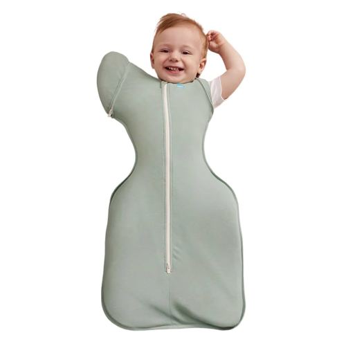 Love to Dream Swaddle Up Transition Bag - Arms Up Position - Light and Ultra Breathable Cotton - Twin Zip - Zip Off Wings - Spring, Summer - Sleep Bag - 0.2TOG - Olive, Medium (6-8.5kg)