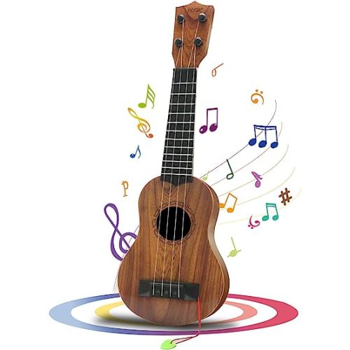 Kids Toy Ukulele, Kids Guitar Musical Toy,17 Inch 4 Steel Strings, with Pick,Early Educational Learning Musical Instrument Gift for Preschool Children(Wooden Color) (17inch)
