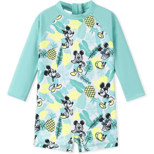 Disney Mickey Mouse Baby Boys Swimsuit Toddler Bathing Suit UPF 50+ Zipper Long Sleeves Summer Swimming Mint Green 6-9M
