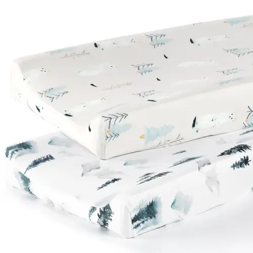 GRSSDER Stretch Ultra Soft Jersey Knit Changing Pad Cover Set 2 Pack, Change Table Pad Covers Fit 32"/34" x 16" Pads Safe and Snug, Cute Wild Forest Mongooses for Baby