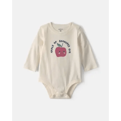 Baby 'Apple Of Grandpa's Eye' Apple Long-Sleeve Graphic Bodysuit - Cream | Carter's