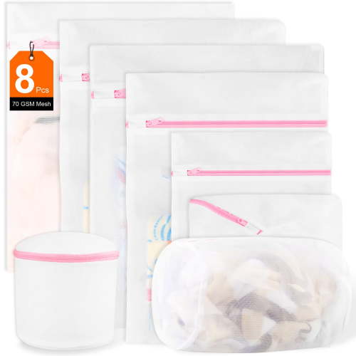 ABCPOW 8PCS Delicates Mesh Laundry Bags,Washing Machine Wash Bags Sturdy Durable Honeycomb Mesh Laundry Wash Bags for Delicates,Blouse, Hosiery, Underwear, Bra, Lingerie,Bed linen,Baby Clothes-8 Size