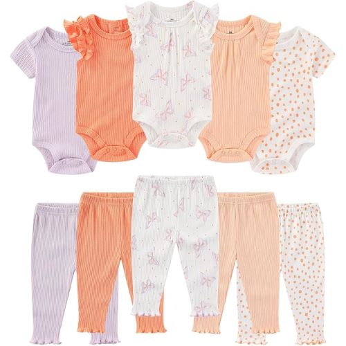 Baby Bodysuit and Pant Set Summer Ribbed Mix Match Infant Boy Girl Clothes Outfits