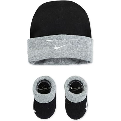 NIKE Children's Apparel Baby Hat and Booties 2-Piece Set, Black/Grey, 0/6M