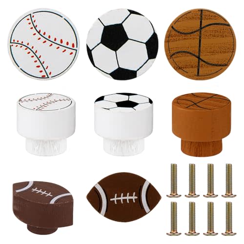 Menkxi 8 Pcs Sports Ball Dresser Knobs for Kids, Cute Style | Baseball Basketball Dresser Drawer Knobs, Boys Football Soccer Sports Nursery Hardware, Drawer Pulls for Cabinet Party Decor