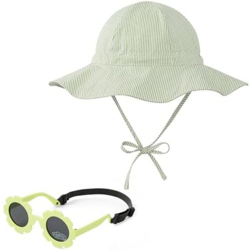 Zando UPF 50+ Baby Sun Hat with Sunglasses Adjustable Toddler Bucket Hat Beach Hat for Baby Boy Girls Outdoor Baby Summer Hat