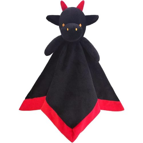 Baby Black Dragon Soft Stuffed Animal Security Blanket, Dinosaur Plush Character Lovey Blanket, Baby Shower/Nursery Gift, Newborn Infant Toddler Snuggle Blankie for Boys Girls, 14 Inches