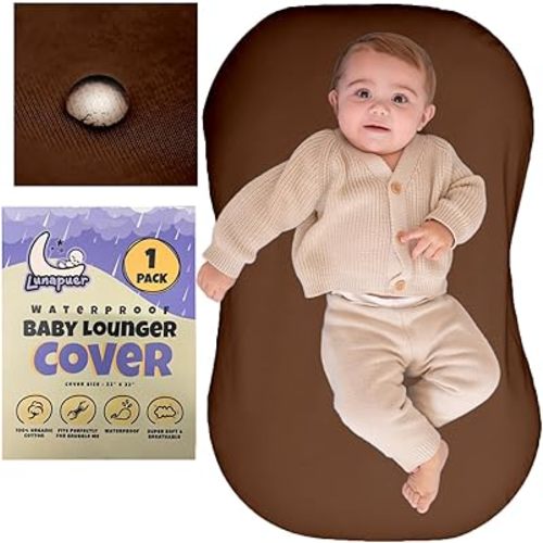 100% Waterproof Baby Lounger Cover - 2-Ply Organic Cotton Slipcovers Keep Your Lounger Clean & Your Baby Comfy - Machine Washable - (Lounger Not Included) - Brown