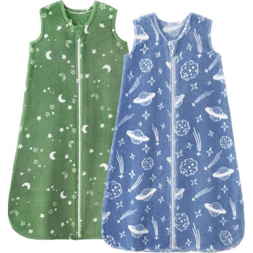 Unnivoll Fleece Baby Sleep Sack 0-6 Months 2.0 Tog Baby Wearable Blanket with 2-Way Zipper Warm Sleeping Sack for Infant Newborn - Small Blue Green Planet