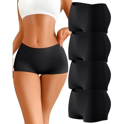CUTE BYTE Womens Seamless Boy Shorts Underwear Soft Stretch No Show Boxer Shorts Briefs Panties for Ladies 4 Packs