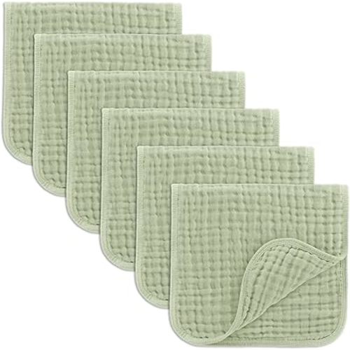Comfy Cubs Muslin Burp Cloths Set Large 100% Cotton Hand Washcloths for Babies, Baby Essentials 6 Layers Extra Absorbent and Soft Boys & Girls Baby Bibs & Burp Cloths Set (Sage, 6-Pack, 20" X10")