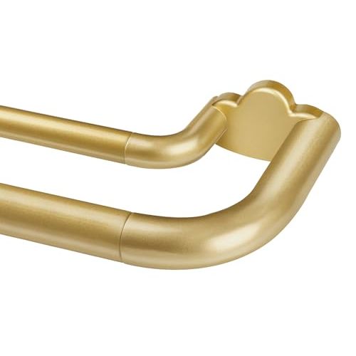 Double Curtain Rods 32 to 58 Inches, HOTOZON Blackout Double Curtain Rods for Windows 20 to 54 Inches (1.6-4.5 ft), 6/8 Inches Wrap Around Room Darkening Telescoping Drapery Rod, Gold