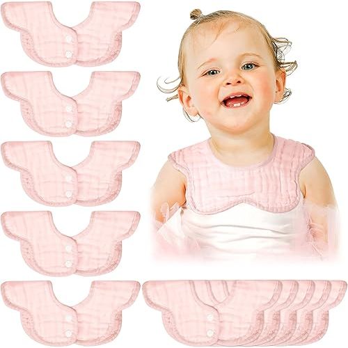 Geyoga 10 Pcs Baby Bibs 360° Rotate Baby Bandana Muslin Drool Bibs Petal Bibs Burp Gauze Cloths Absorbent Bib