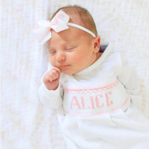 Pink Baby Snuggles - Custom Smocked Pima Gown and Hat