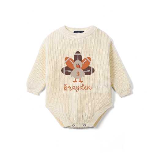 Personalized Football Turkey Baby Romper, Turkey Football Outfit, First Thanksgiving Baby Gift, Turkey Day Baby Romper, Football Fan Baby