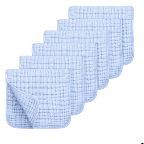 Looxii Muslin Cloths 100% Cotton Muslin Cloths Large 20''x10'' Extra Soft and Absorbent 6 Pack Baby Burping Cloth for Boys and Girls (Blue)