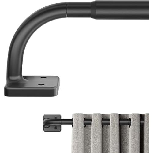 Curtain Rods for Windows 36 to 60 inch, 5/8" Blackout Wrap Around Curtain Rod Telescoping Adjustable for Sliding Door Bedroom Kitchen RV, Black (36"-63")