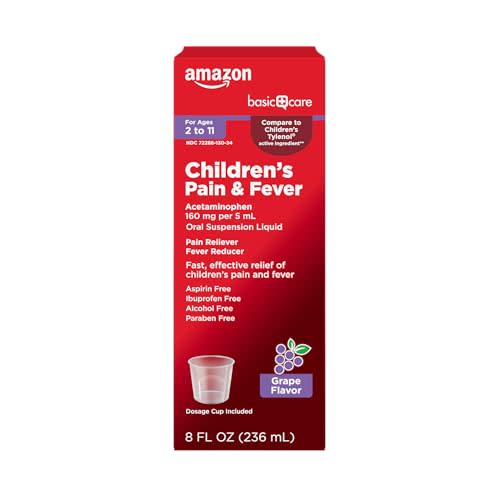 Amazon Basic Care Children's Pain and Fever, Acetaminophen 160 mg per 5 mL Oral Suspension, Grape Flavor, 8 fl oz