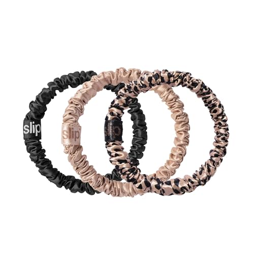 SLIP Silk Hair Ties, Farrah Skinny Scrunchies, Set of 3 | Anti-Damage | 100% Mulberry Silk | anti-friction, anti-tangle, anti-knot, anti-frizz, anti-snag | All Hair Types | Slipsilk Technology
