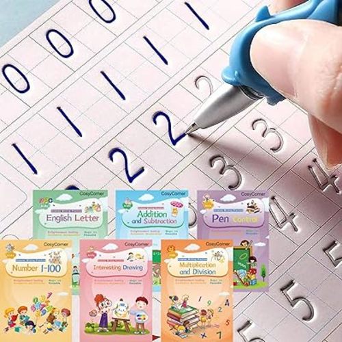 CosyCorner Magical Handwriting Workbooks Handwriting Practice Magic Copybook, Handwriting Aid Magic Pen Reusable Copybook Grooves Template Design for Children (6)