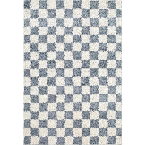 Hauteloom Monteagudo Area Rug - Checkered Checkerboard Geometric Square - Contemporary Modern Minimalist Retro - Plush Pile - Medium Gray, Ivory, Off White, Gray, White - 5'3" x 7'