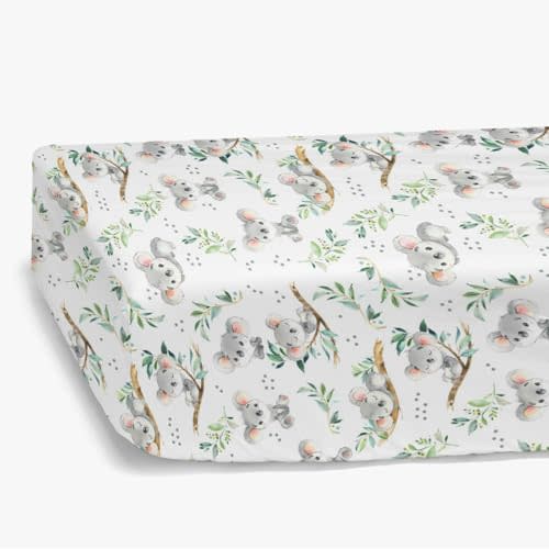 HawSkgFub Koala Bear Leaf Fitted Standard Crib Sheet for Baby Boy Girl, Neutral Australian Animal Toddler Mattress Cover, Soft Breathable Stretchy Nursery Bed Sheets Decor Kids Gift 52" x 28"