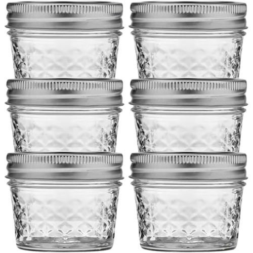 Ball Wide Mouth Quilted Crystal Jelly Jars with Lids and Bands, Used for Canning, Pickling, Juice, Jam, Jelly, Quarter Pint Size (4 Ounce (Pack of 6))