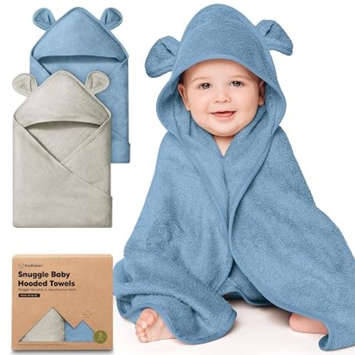 KeaBabies 2-Pack Hooded Baby Towels for Newborn, Kids (Steel, 30x30) | Soft & Absorbent, Viscose from Bamboo Baby Bath Towels with Hood, Infant, Toddler, Kids, Boys Girls, Baby Bath Essentials