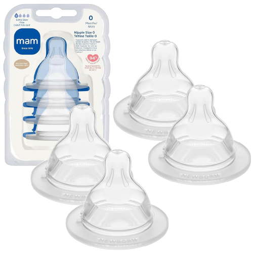 MAM Extra Slow Flow Bottle Nipples, Size 0, SkinSoft Silicone, 4ct