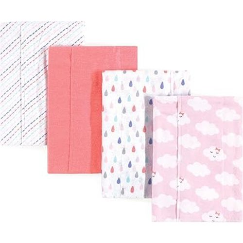 Luvable Friends Unisex Baby Cotton Flannel Burp Cloths, Girl Clouds, One Size