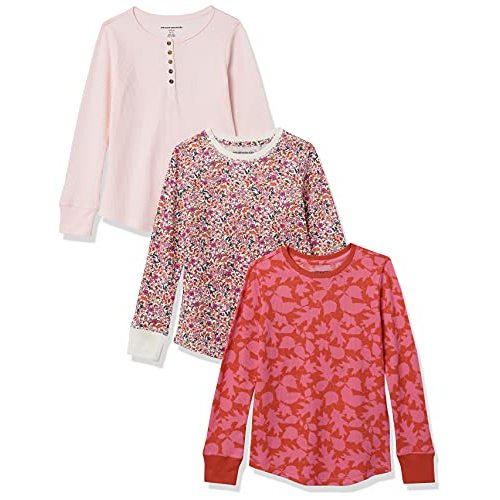 Amazon Essentials Girls and Toddlers' Long-Sleeve Cotton Thermal T-Shirt, Pack of 3