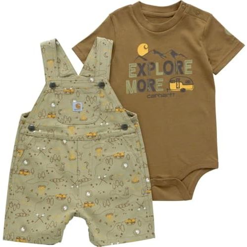 Carhartt Kid's CG8964 Short-Sleeve Bodysuit and Canvas Print Shortall Set - Boy