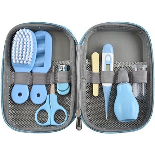 Baby Grooming Kit, Baby Care Items, Care Essentials Set, Supplies Set, 8PCS Health Portable Kit, Safety Cutter Nail for Newborn, Infant Toddler(Blue)