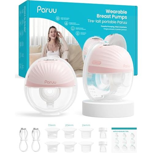 Paruu P10 Pro Wearable Breast Pump with 27mm Wider Flange, Hands Free Electric Breast Pump, 45kPa Suction, 4 Modes 9 Levels, 180ml, Pink, 2 Pack