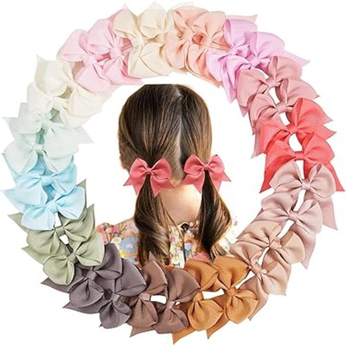 30pcs Baby Girls Grosgrain Ribbon Hair Bows Alligator Hair Clips 2.5 inch Toddlers Kids Handmade Pigtail Ponytail Hair Accessories, 15 Colors in Pairs
