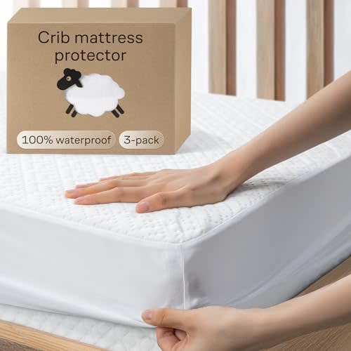 Niagara Crib 3 Pack 100% Waterproof Mattress Protector, Soft Breathable Crib Mattress Protector with Deep Pocket, Mattress Pad for Toddler and Baby (52x28, White) - Viscose Made from Bamboo