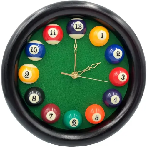 Yuanhe Billiards Pool Ball Clock - 11Inch Round Table Cool Wall Clock with Wood Frame, Great for Billiards, Pool, Game Room, Bar
